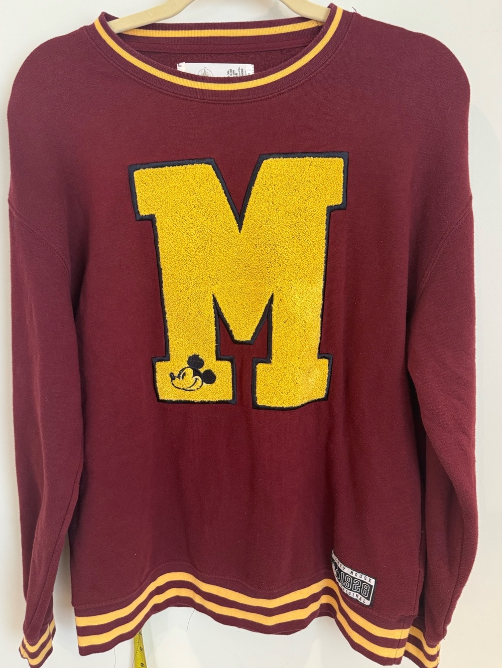 Disney Mickey Mouse letterman sweatshirt large embroidered "M" 
Adult SMALL